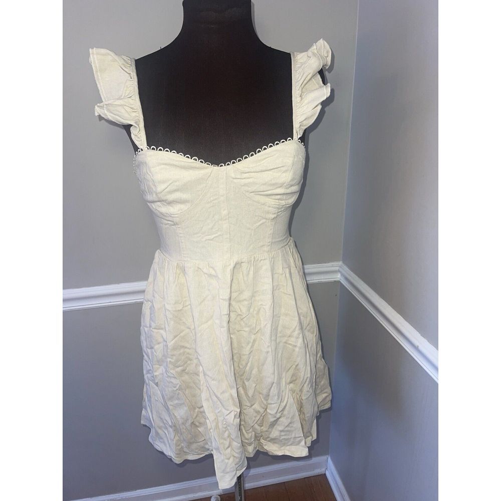 Audrey Parks Francesca's Cream‎ Babydoll Linen Blend Dress Womens M